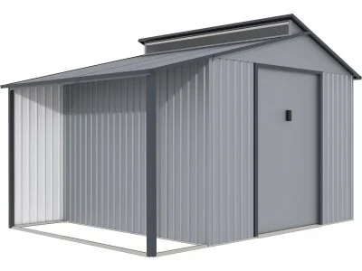 Abri de jardin métal avec pergola ""Madras"" - 9.12 m² - 355 x 257 x 237 cm - Gris