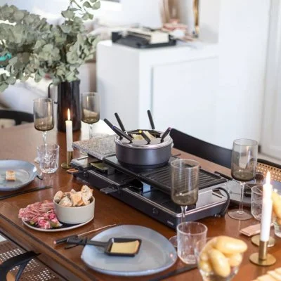 Appareil à raclette/fondue 12 personnes en métal noir