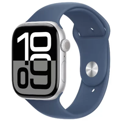 Apple Watch Series 10 GPS 46mm Boîtier en Aluminium Argent avec Bracelet Sport Denim S/M