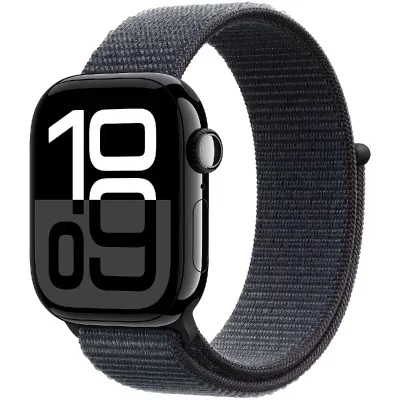 Apple Watch Series 10 GPS 46mm Boîtier en Aluminium Noir de Jais avec Boucle Sport Encre Violette