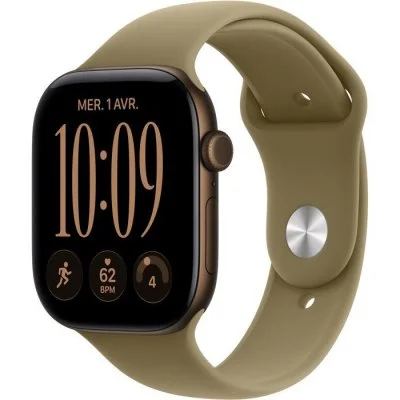 Apple Watch Series 12 GPS 46 mm Aluminium Bronze sombre Bracelet Sport Olive S/M