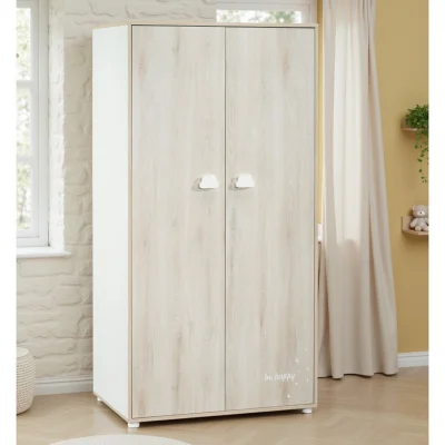 BABYPRICE Armoire Chambre Bébé Smile Hêtre Cendré 2 Portes