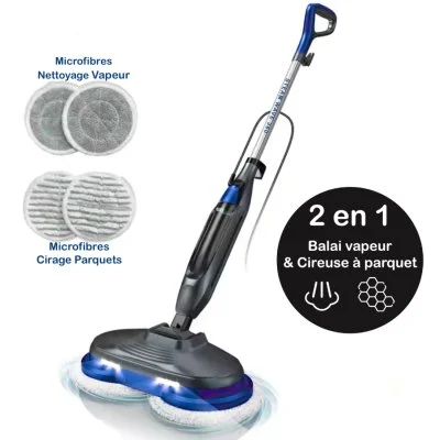 Balai 2 en 1 : Nettoyeur Vapeur / Cireuse de Parquet eziclean® Steam Wave 360