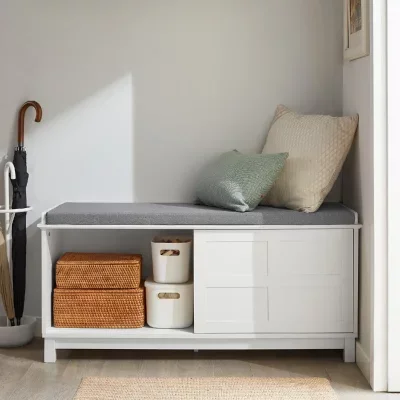 Banc à chaussures 2 portes effet bois blanc