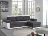 BESTMOBILIER Canapé d'angle réversible convertible 4 places MILAN - Simili/Tissu Blanc / Gris