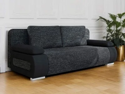 Bestmobilier Canapé droit convertible 3 places ELIO - Tissu Noir / Gris