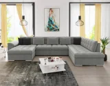 BESTMOBILIER Canapé panoramique 7 places CHUCK - Angle droit - Simili/tissu et velours Gris