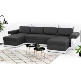 BESTMOBILIER Canapé panoramique 7 places MILAN - En U - Simili/Tissu Blanc / Gris