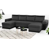 BESTMOBILIER Canapé panoramique 7 places MILAN - En U - Simili/Tissu Noir / Gris