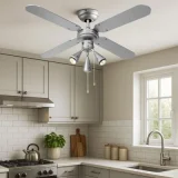 BESTRON Ventilateur de plafond avec lampe, Ø 102 cm, 50 W, Argent/Bleu