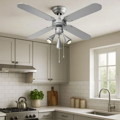 Bestron Ventilateur de plafond avec lampe, Ø 102 cm, 50 W, Argent/Bleu