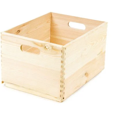 Boîte de rangement en bois naturel 2 poignées 40x30cm