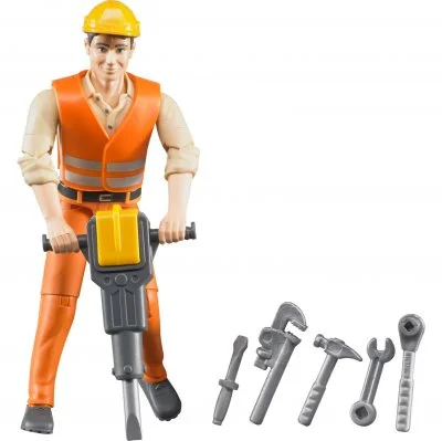 BRUDER - Figurine ouvrier avec accessoires de chantier - 10,7 cm