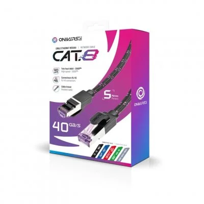 Câble Ethernet RJ45 Oniverse Cat 8 5 m Noir connecteurs plaqués or pour jeux - Neuf