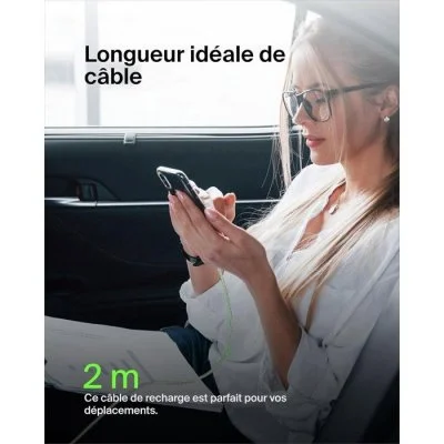 Câble USB C Belkin tresse 2M Blanc