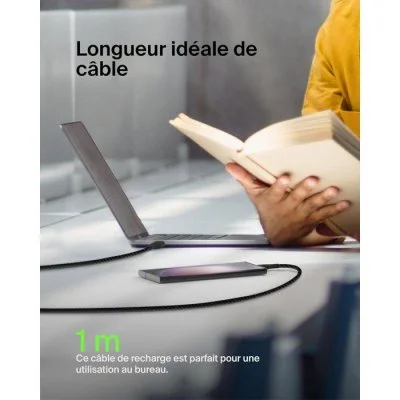 Câble USB C Belkin vers USB noir 1m nylon tressé