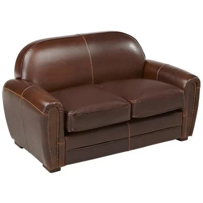Canapé 2 places club 100% cuir vieilli BAUDOIN - Marron