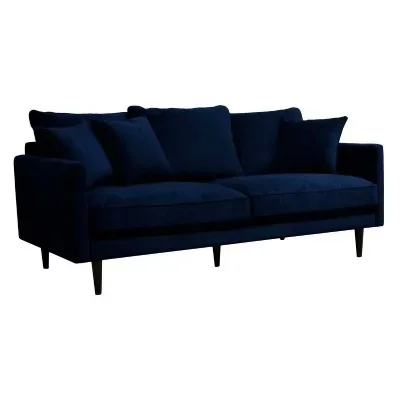 Canapé 3 Places en Velours - Bleu Encre - L 1m94 - Marque Atmosphera