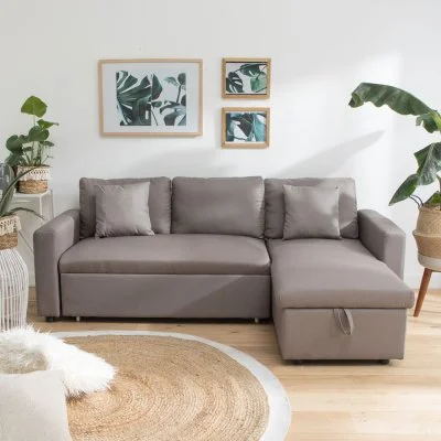 Canapé d'angle convertible CLARK 3 places taupe - Marron
