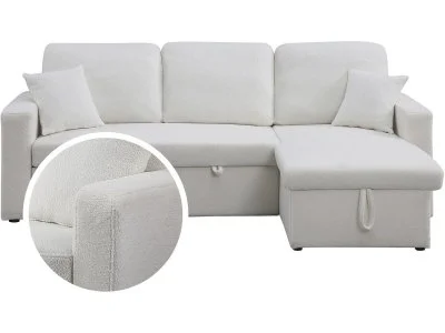 Canapé d'angle convertible/reversible avec coffre ""Alain"" - 3 places - Bouclettes - Blanc