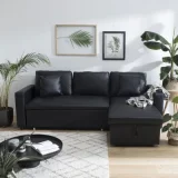 HAPPY GARDEN Canapé d'angle convertible simili cuir CLARK 3 places noir