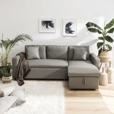 Canapé d'angle convertible simili cuir CLARK 3 places taupe