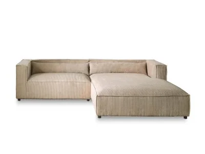 Canapé d'angle droit 4 places en velours côtelé beige