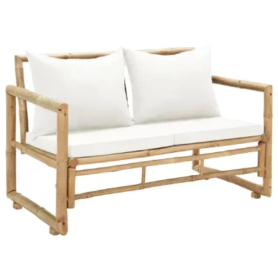 Canapé De Jardin À 2 Places Avec Coussins Bambou