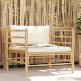 VIDAXL Canapé de jardin avec coussins blanc crème Bambou Blanc