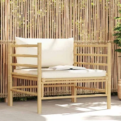 Canapé de jardin avec coussins blanc crème Bambou Vidaxl Blanc