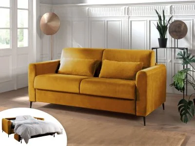 Canapé droit convertible 3 places Velours Jaune