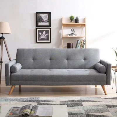 Canapé droit convertible scandinave 3 places wooden - Gris