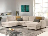 LISA DESIGN Canapé panoramique 7 places JAKE - Angle gauche - Velours côtelé Beige
