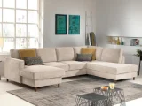 LISA DESIGN Canapé panoramique Angle droit 7 places Velours côtelé Beige