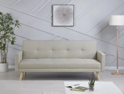 Canapé scandinave convertible 3 places en tissu beige WOODEN
