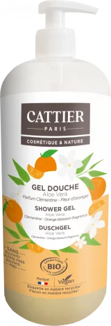 CATTIER Gel Doucheàl'Aloe Vera Parfum Clémentine, Fleur d'Oranger 1L