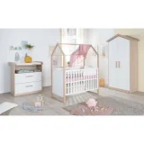 ROBA Chambre Bébé Évolutive Complète Avec Soft-close Cabane Blanc - Chêne