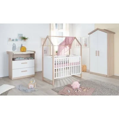 Chambre Bébé Évolutive Complète Avec Soft-close Cabane Blanc - Chêne