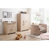 TRENDTEAM Chambre bébé Trio : Lit 70 x 140 cm + Commode à langer + Armoire AHOI - Chêne