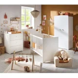 BABY PRICE Chambre Bébé Trio Lit Bébé Blanc 120x60 + Commode À Langer 3 Tiroirs + Armoire 2 Portes Basic Blanc