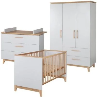 Chambre Roba Caro (Commode 3 Tiroirs) - Gris clair / Bois