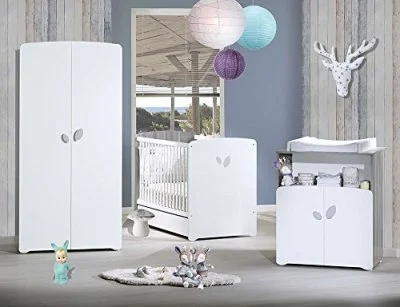 Chambre trio lit et commode à langer en bois blanc NT372