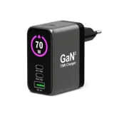 PORT DESIGNS Chargeur Mur Gan 70w Usb-c Pd + Usb-a Qc Gris/noir/blanc + Câble 2 M