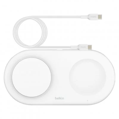 Chargeur sans fil Qi2 (15 W) 2-en-1 - Belkin BoostCharge Pro - Blanc