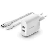 BELKIN Chargeur secteur 2 ports USB-A avec câble Lightning 24 W Blanc