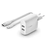 BELKIN Chargeur secteur 24W 2xUSB-A + Cable USB-C 1m blanc