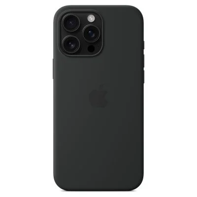 Coque en silicone avec MagSafe pour iPhone 16 Pro Max Noir