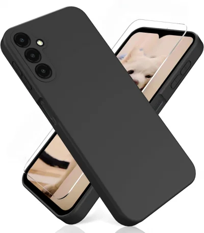 Coque Noir pour Samsung Galaxy A14 4G/5G (6,6) et Verre Trempé Film Protection Ecran