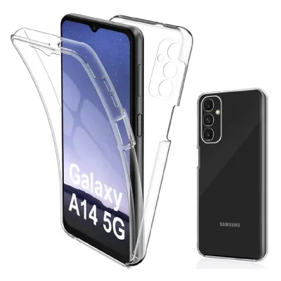 Coque Pour Samsung Galaxy A14 5g - Housse Etui Silicone Gel 360 Integrale + Film Ecran - Transparent