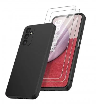 Coque Silicone Noir + 2 Verres Trempes Pour Samsung Galaxy A14 4G / 5G